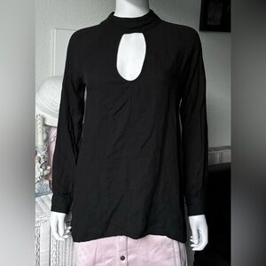 For Love & Lemons Blouse Cutout Black Pullover High Neck Long Sleeves Size XS